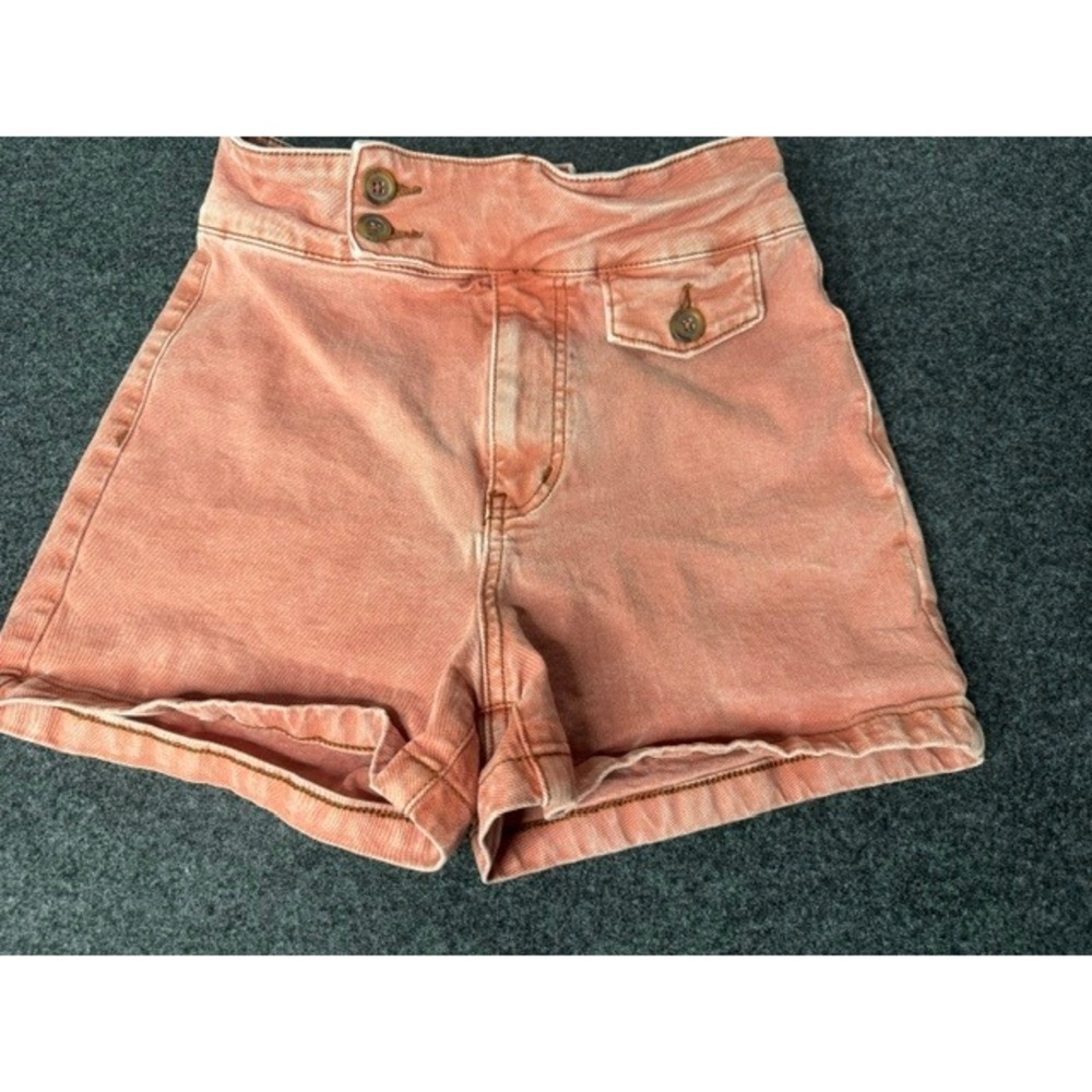 We The Free Free People Coral Denim High Rise Shorts Size 27 Utility Pocket